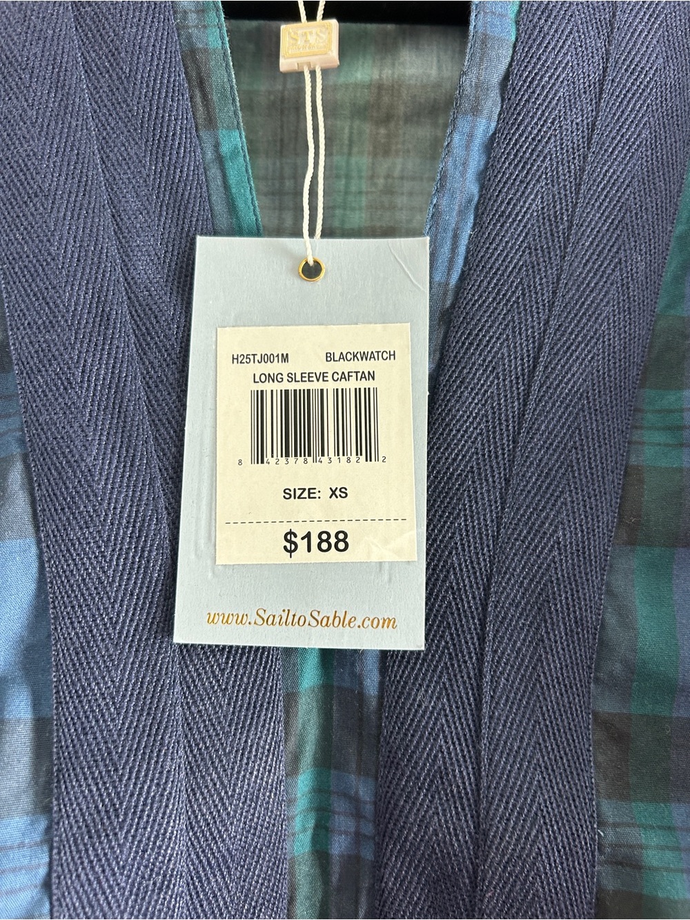 Sail to Sable blue and Green Plaid Long Sleeve Caftan Tunic Dress NWT - Picture 2 of 2